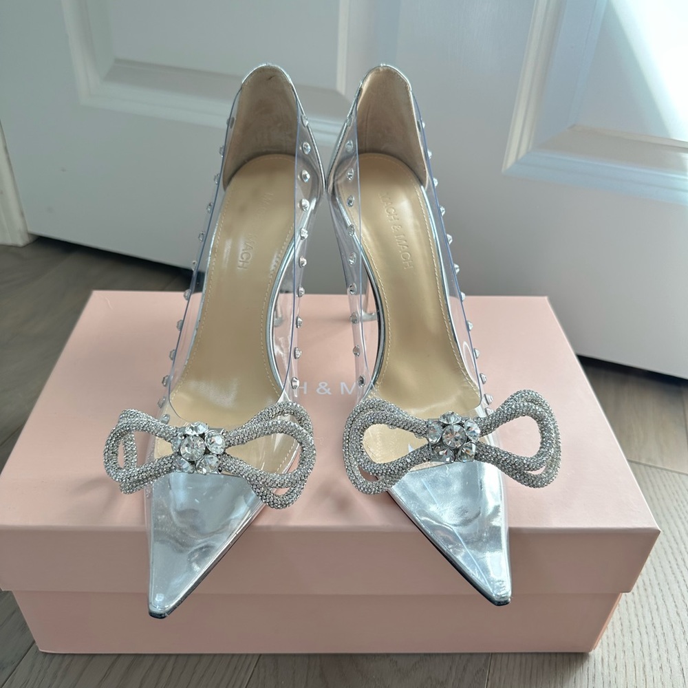 Mach Mach Double Bow PVC Clear Pumps Heels - Picture 5 of 11